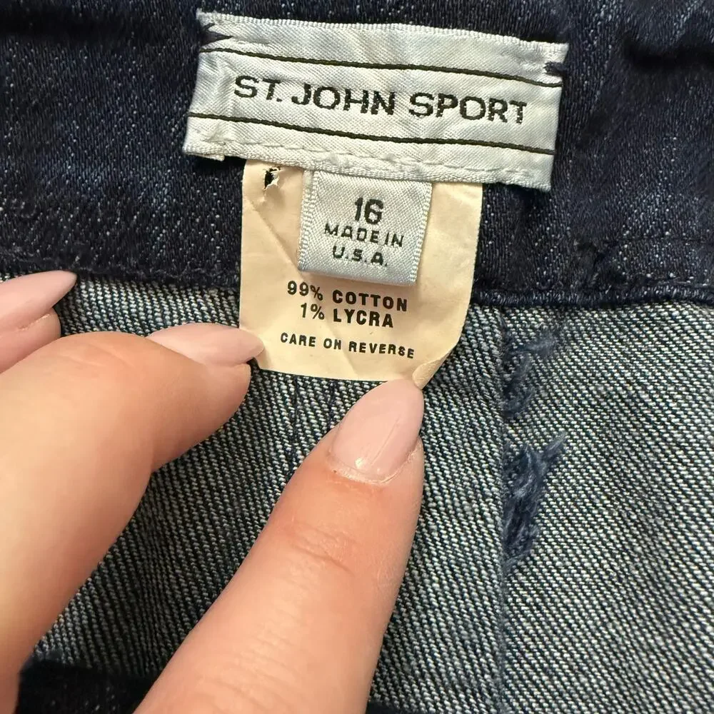 St John Sport Denim Capri Pants Thick Stitch Boho Casual Y2K Sz 16 Vacation